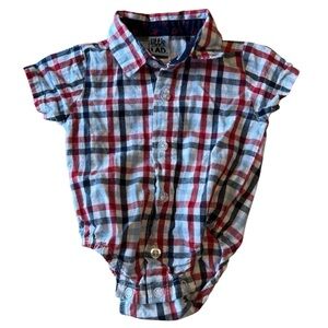 Kids Baby Button Down Plaid Cotton Shirt Red, Blue, &White 0-3 Month Little Lad